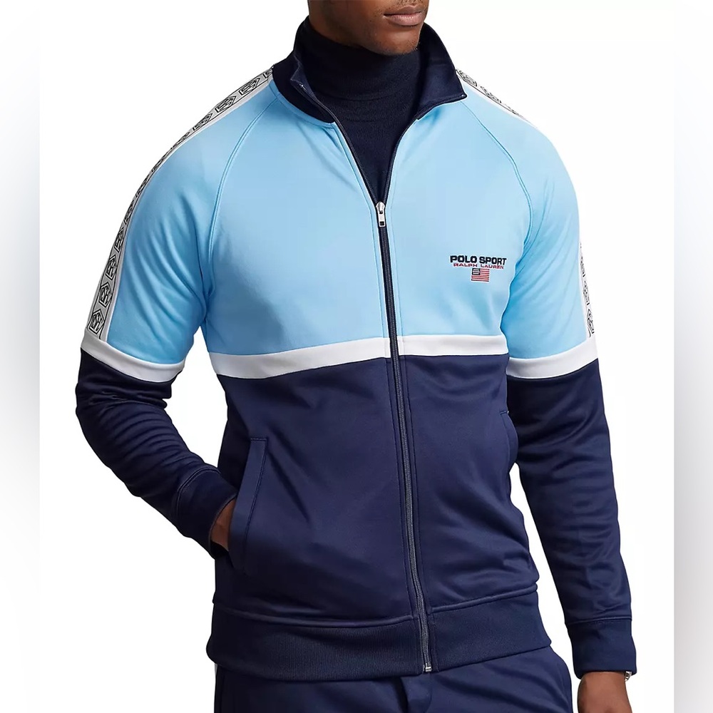 Polo by Ralph Lauren Light Blue and Navy Colorblock Track Jacket
